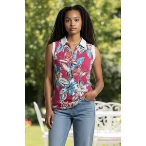 Tommy Bahama Golf Women Floral 1/4 Zip Sleeveless Top UPF50 Performance Resort S